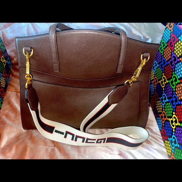 Gucci Brown Leather Crystal Butterfly Linea Totem Large Top Handle Bag - Picture 7 of 8